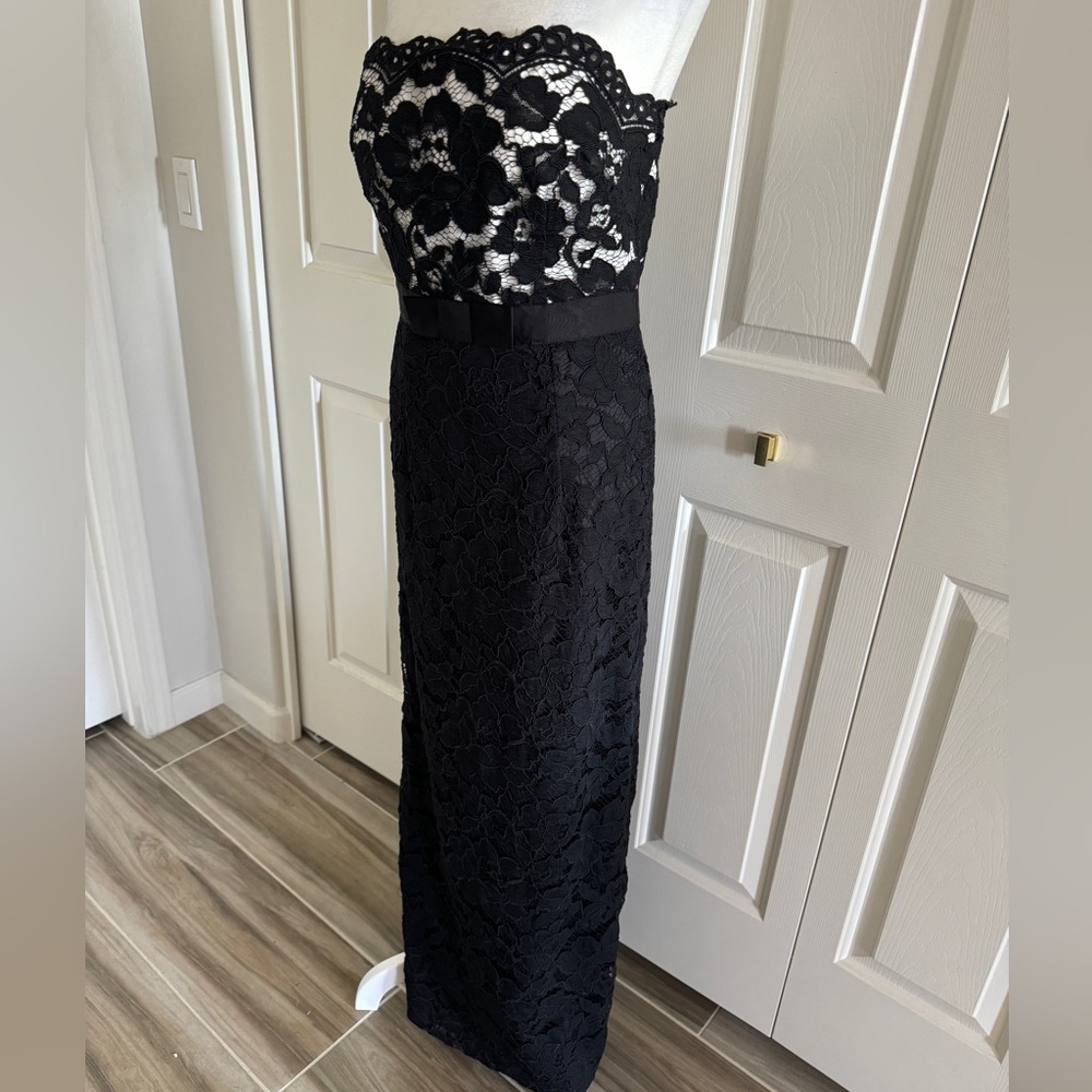 Aidan Mattox Brocade Lace Strapless Gown - Picture 2 of 6